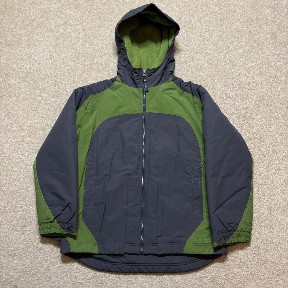L.L.Bean Jacket Boys Large 14-16‎ Gray Green Fleece Lined Hooded Ski Snow Winter